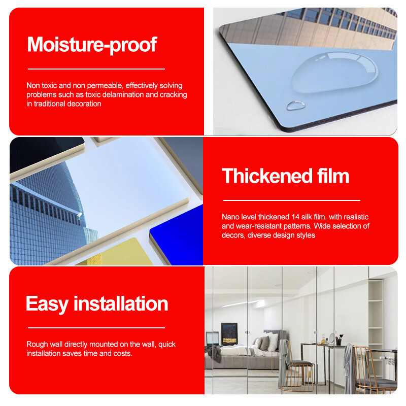 الزخرفة الداخلية 5 ملم المرآة الخشب الجدار لوحة الجدار بي في سي