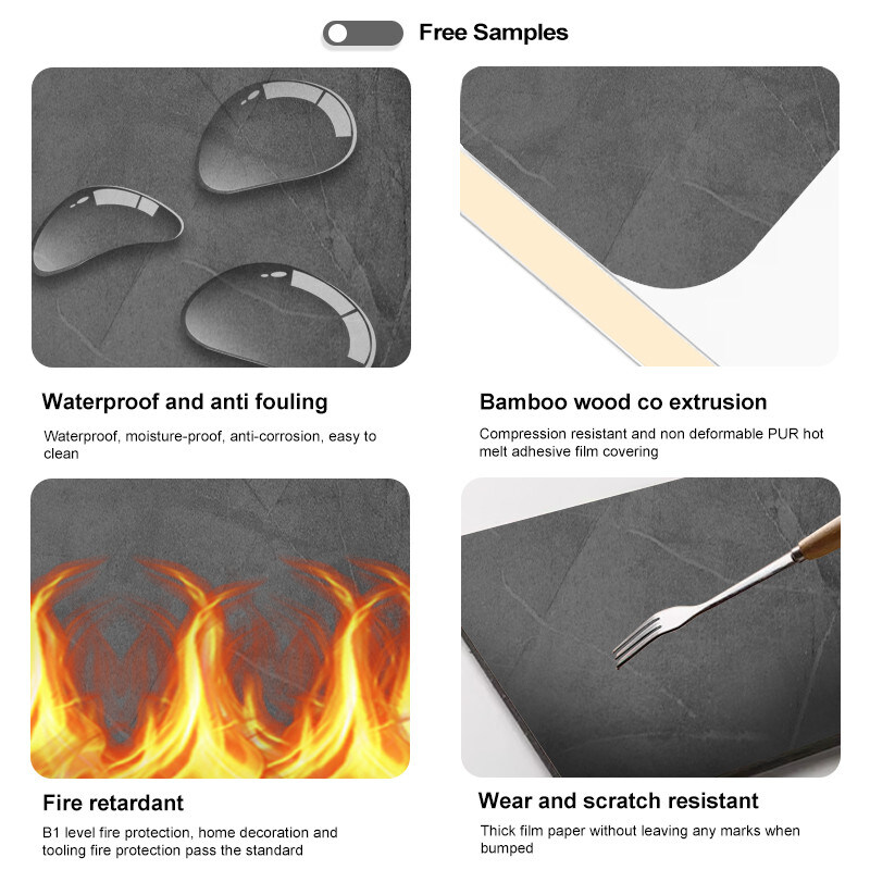 5 ملم / 8 ملم الزخرفة الداخلية PVC ورق الرخام الخيزران الفحم الحائط