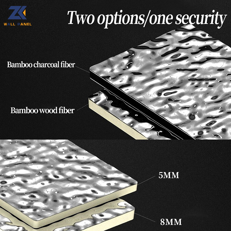 PET 3D تموج الماء القشرة الخشبية 8 مم عالية الكثافة الخيزران الفحم الخشب لوحة الحائط